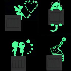Resim 4'lü Kedi Peri Kalp Çift Parıltılı Karanlıkta Parlayan Duvar Sticker Seti 