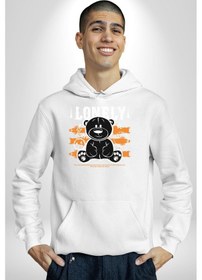 Resim Yalnız Kadın Erkek Beyaz Kapüşonlu Sweatshirt Hoodie Beyaz 