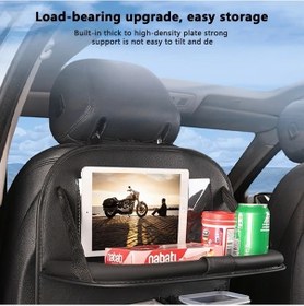 Resim Xuweiwei Beige Tepsi Tipi Araç Depolama Organizer Katlanır Masa Dayanıklı Asılı Çanta Tablet Ve Bardak Askılı 