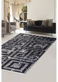 Resim Dijidekor Halı Siyah Cool K1320 Yıkanabilir Saçaklı Kesme İnc... Gri - Siyah 