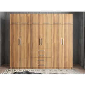 Resim Biray 6 Kapaklı Gardırop Dolap Ceviz 208 Cm Montaj Dahil 
