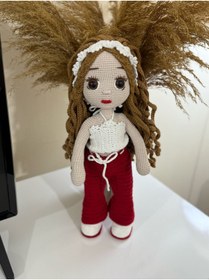 Resim Wanderlust Sevimli Oyun Arkadaşı Örgü Saçlı Etekli El Yapımı Amigurumi Bebek 35cm 