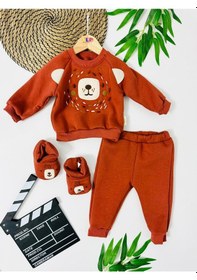 Resim Alpbebe Şirin Bear Surat Panduflu Kışlık 2 Parça Takım Koyu Kahverengi 