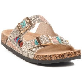 Resim Guja Gümüş Taş İşlemeli Kız Çocuk Düz Terlik 