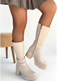 Resim Sepet365 Moki Bej Cilt Topuklu Çizme Çok Renkli 