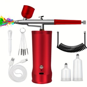Resim Kompresörlü Hava Fırçası Kiti, elde taşınabilir hava fırçası, 0.3 mm nozul ile donatılmış Şarj Edilebilir Taşınabilir Hava Fırçaları Boyama, Sanat, Renklendirme, Ev Dekorasyonu için 