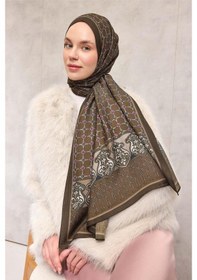 Resim Silk Home Floş Viskon Organik Şal Koyu Yeşil Halat Desenli Akışkan Dökümlü 75x195 Çok Renkli 