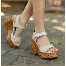 Resim Kazax Riboy Bej Cilt Dolgu Topuk Sandalet 