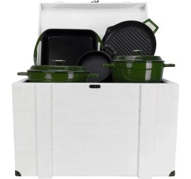 Resim Lava Döküm Beyaz Ahşap Sandık Hediyeli Yeşil Çeyiz Seti 