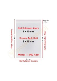 Resim 5x10+5 Cm. 5x15 1.000 Adet Şeffaf Bantlı Yapışkanlı Opp Poşet 