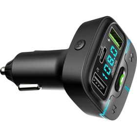 Resim F9 Araç Fm Transmitter 5.3 Bluetooth Araç Kiti USB Type-C Hızlı Şarj Kart Çakmaklık Girişli 
