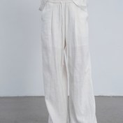 Resim Kadınlar için Rahat Bol Kesim Geniş Bacaklı Pantolon - Hafif Linyen Karışımı ile Bağcıklı Bel, Rahat Kesim, Düz Renk, Bahar/Yaz Kıyafetleri için Mükemmel, Konforlu Giyim | Minimalist Tasarım | Bağcıklı Bel, Geniş Bacaklı Pantolon 