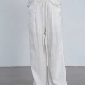 Resim Kadınlar için Rahat Bol Kesim Geniş Bacaklı Pantolon - Hafif Linyen Karışımı ile Bağcıklı Bel, Rahat Kesim, Düz Renk, Bahar/Yaz Kıyafetleri için Mükemmel, Konforlu Giyim | Minimalist Tasarım | Bağcıklı Bel, Geniş Bacaklı Pantolon 