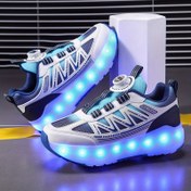 Resim Erkek Çocukları için LED Işıklı Paten Ayakkabıları - Şarj Edilebilir, Nefes Alabilen File Üst, Kolay Bükülebilir Toka Kapatma, Tüm Sezonlar İçin Uygun Dış Mekan ve Günlük Kullanım İçin Parlak Mavi LED Işıkları ile Kaykay Ayakkabıları 