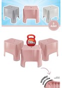 Resim Flora 3 Adet Herkül Banyo Taburesi, Kaydırmaz Kauçuk Tabanlı 200 Kg Taşıma Kapasiteli Lüks Tabure Pembe 