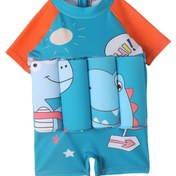 Resim Gençlerin Kısa Kollu Yüzmeye Uygun Ferahlık Sağlayan Swimsuit - Hızlı Ayarlanabilir Yüksek Hareket Kabiliyeti Yüksek Can Yeleği, Erkek ve Kız Çocuklar için, Turkuaz ve Turuncu Yıldız Balığı Tasarımı, Çıkarılabilir ve Ayarlanabilir Yaz Plaj Havuzu Yüzmeye Uygun Giysi, Gençlerin Su Güvenliği Ekipmanı, Eğlenceli Genç Moda, Yüksek Esneklik Kumaş 