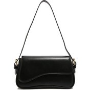 Resim Tenfowee Siyah Pu Deri Düz Renk Düzensiz Manyetik Kilit Ön Çanta Tek Omuz Çapraz Çantası 