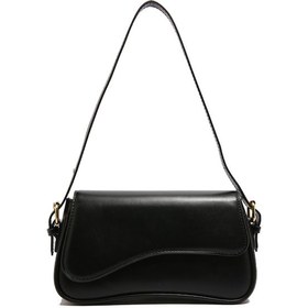 Resim Tenfowee Siyah Pu Deri Düz Renk Düzensiz Manyetik Kilit Ön Çanta Tek Omuz Çapraz Çantası 