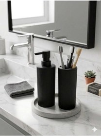 Resim İndecor Houseware Liza Modern Sabunluk Ve Diş Fırçalık - 2'li Modern Banyo Seti - Siyah - 
