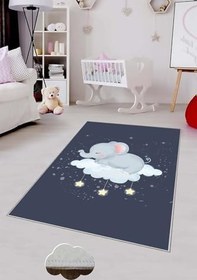 Resim Pelangi Lacivert Bulut Üzerinde Fil Yıkanabilir Kaymaz Taban Leke Tutmazbebek Ve Çocuk Odası Halısı, Antrasit 60 x 200, 90135707860200 