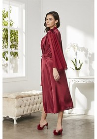 Resim Pierre Cardin 4375 Kadın Saten Dantelli Gecelik Sabahlık Takım-bordo Bordo 