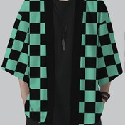 Resim Erkekler için Rahat Yeşil ve Siyah Çizgili Baskılı Gömlek, Yetişkinler, Yaz, Normal Kalıp, Polyester, Yaka Yok, Hafif Esnek, Dokuma, 110 g/m² 