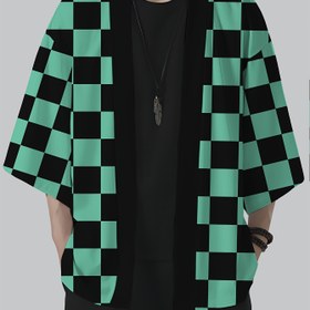 Resim Erkekler için Rahat Yeşil ve Siyah Çizgili Baskılı Gömlek, Yetişkinler, Yaz, Normal Kalıp, Polyester, Yaka Yok, Hafif Esnek, Dokuma, 110 g/m² 