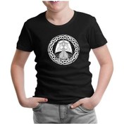 Resim A Viking Longship İn A Celtic Knot Siyah Çocuk Tshirt 001 
