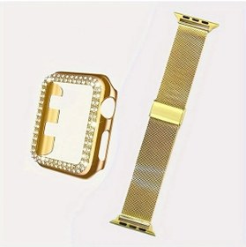 Resim Sunshine022 Lüks İwatch 38mm Altın Kasa Ve Elmas Kaplama Korumalı Bilezik 