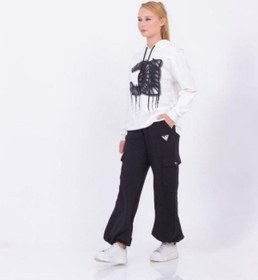 Resim Kız Çocuk Pamuklu Kapüşonlu Baskılı Sweatshirt-13425-beyaz Beyaz 