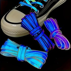 Resim 1 Çift Holografik Yansıtıcı Ayakkabı Bağcıkları, Düz Renkli Renk Değiştiren Ayakkabı Bağcıkları Sneaker Kaykay Ayakkabıları İçin 