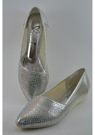 Resim Beety 3102 Gümüş Tüllü Taşlı Kadın Babet Ayakkabı Gümüş 