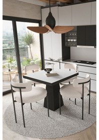 Resim Avvio Lago Siyah Lake Mdf Ayak 80x80 Yemek Masası Mutfak Masası 4 Kişilik Masa Takımı Teddy Sandalye Beyaz Avvio89691 