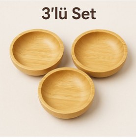 Resim Mucit Home Yuvarlak Ahşap-bambu Çerezlik 3 Adet Ahşap 