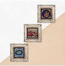 Resim Pinecone Stone Nazar, Tavus Kuşu, Nar Taş Duvar Tablosu - Çerçeveli Taş Tablo - Dekoratif Duvar Sanatı - Modern Ev ve Ofis Duvar Dekoru K3-1661 