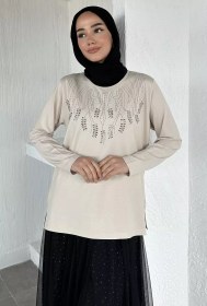 Resim Taşlı Tesettür Anne Penye Bluz Taş TZL-P-00021461 