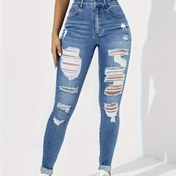 Resim Kadınlar için Yüksek Bel Skinny Kot Pantolonlar, Zayıflatıcı Yıpranmış Denim Pantolonlar, Yırtık Detaylı Esnek Günlük Kalem Kot Pantolonlar, Makinede Yıkanabilir - Çok Yönlü Sokak Stili, Çok Yönlü Giyim | Modern Günlük Kot Pantolonlar, Düşük Bel Kot Pantolonlar 