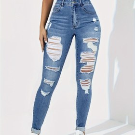 Resim Kadınlar için Yüksek Bel Skinny Kot Pantolonlar, Zayıflatıcı Yıpranmış Denim Pantolonlar, Yırtık Detaylı Esnek Günlük Kalem Kot Pantolonlar, Makinede Yıkanabilir - Çok Yönlü Sokak Stili, Çok Yönlü Giyim | Modern Günlük Kot Pantolonlar, Düşük Bel Kot Pantolonlar 