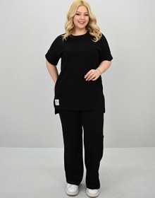 Resim Kadın Büyük Beden Modal Kumaş Kısa Kollu Bol Paça Eşofman Takımı 8184-25 - 4XL / Füme 