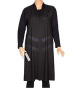 Resim Hesna Kadın Arya Büyük Beden Verev Deri Kombinli Penye Siyah Yelek Siyah 