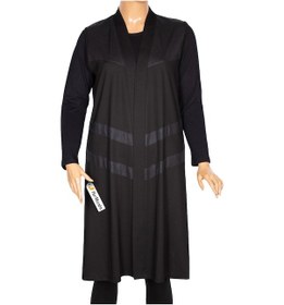 Resim Hesna Kadın Arya Büyük Beden Verev Deri Kombinli Penye Siyah Yelek Siyah 