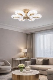 Resim Arel 6'lı Plafonyer Gold Led Avize Kristal Görünüm Beyaz Işık Enerji Tasarruflu Oturma Odası Yemek Odası 