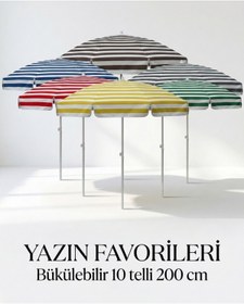 Resim Durul Plaj Şemsiyesi Balkon Bahçe Güneş Şemsiyesi 200cm 10 Telli UV Korumalı - Kırmızı Çizgili 