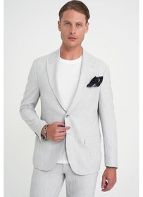 Resim Efor Slim Fit Kırlangıç Yaka Balıksırtı Desen Spor Açık Gri Ceket C 702 Gri 