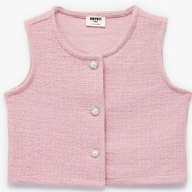 Resim Kız Çocuk Düğmeli Bisiklet Yaka Crop Tüvit Yelek 