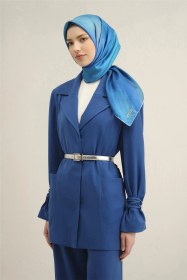 Resim Armine Soyut Desenli Saf İpek Twill Eşarp 9308d 35 Mavi 