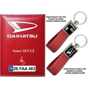 Resim Plakanıza Özel Daıhatsu Logolu Kırmızı Ruhsat Kabı Ve Anahtarlık 