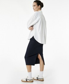 Resim Koton Beli Çizgili Lastik Detaylı Midi Slim Fit Kalem Etek Lacivert 6wak10056ek Lacivert 