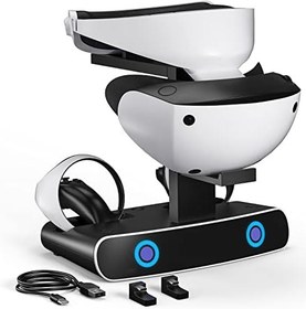 Resim Charging Dock Stand for PSVR2 Touch Controller with Sony Playstation VR2 Headset Display Stand, Charging Station with Type-C Cable for 2 Controllers, Quick Charging Stand with LED Indicator Light 