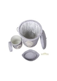 Resim Lisa Gri 6 Prç Banyo Kirli Çamaşır Sepeti ve Paspas Seti Gri 